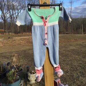 Handmade pastel 10 - 18 month crochet baby outfit toddler button booties cottage